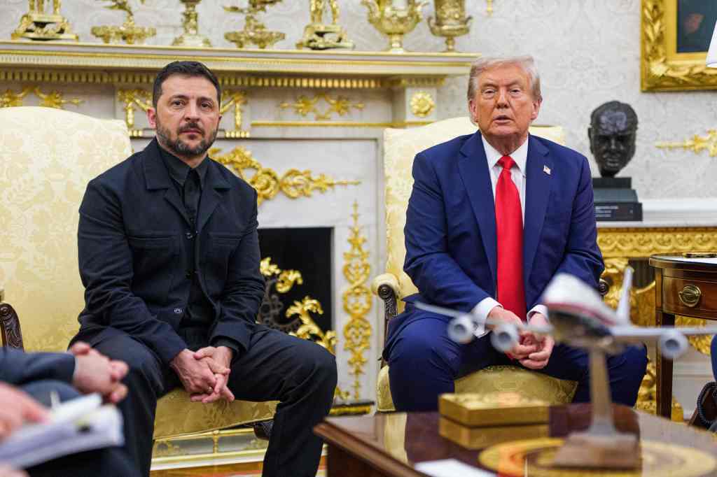 President Donald J Trump meets President Volodymyr Zelenskyy of Ukraine in the Oval Office of the White House in Washington, DC, USA, on Monday, August 18, 2025. 