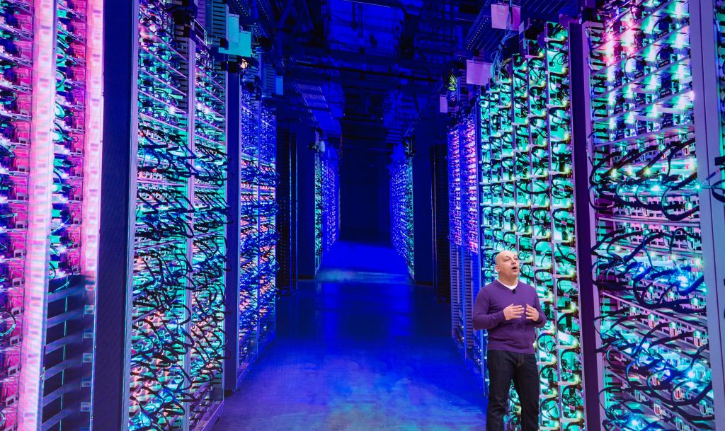 Man speaking in a Google data center.
