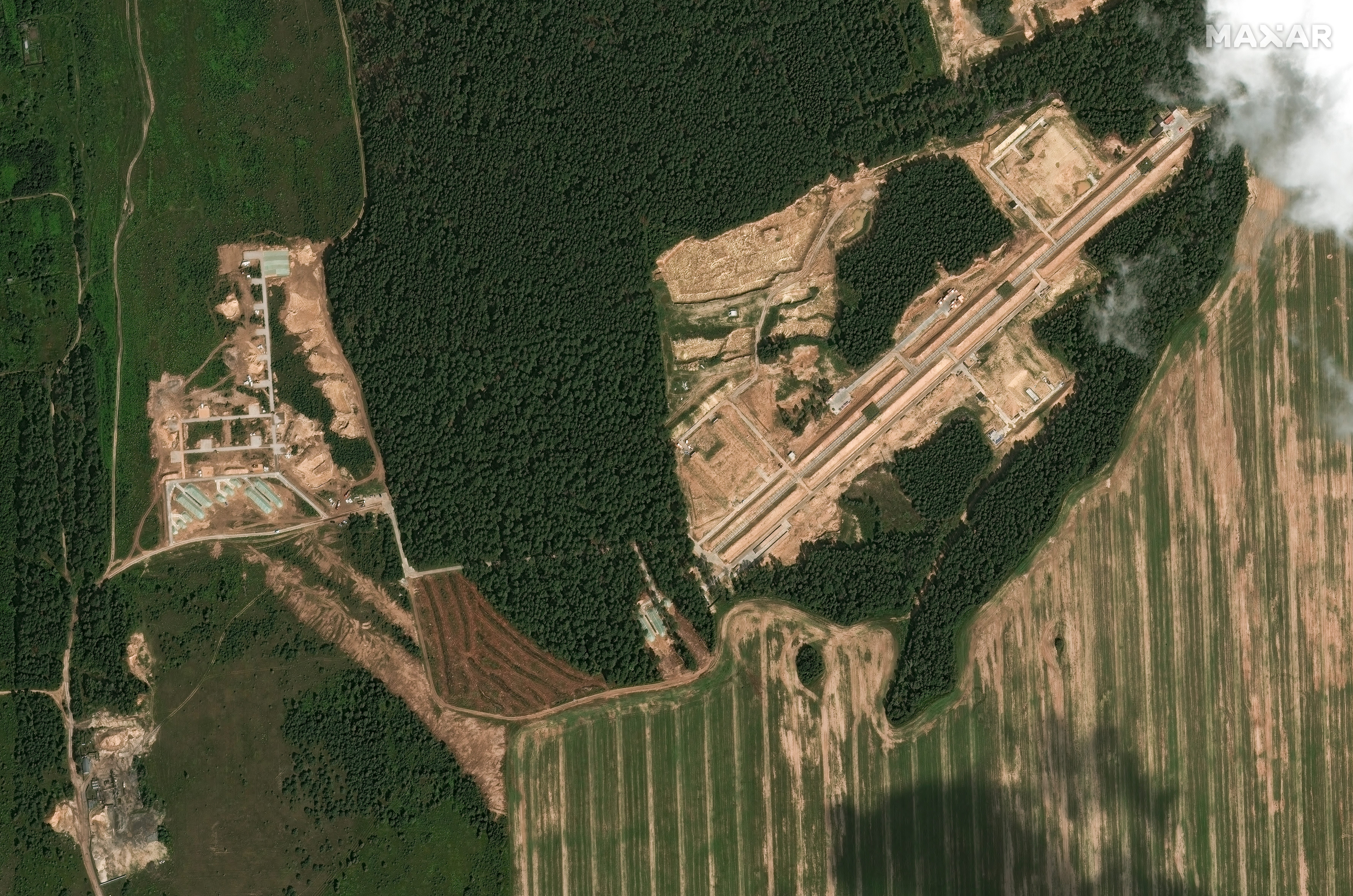 An overview of a drone base at Navlya in Russia's Bryansk region on August 10.