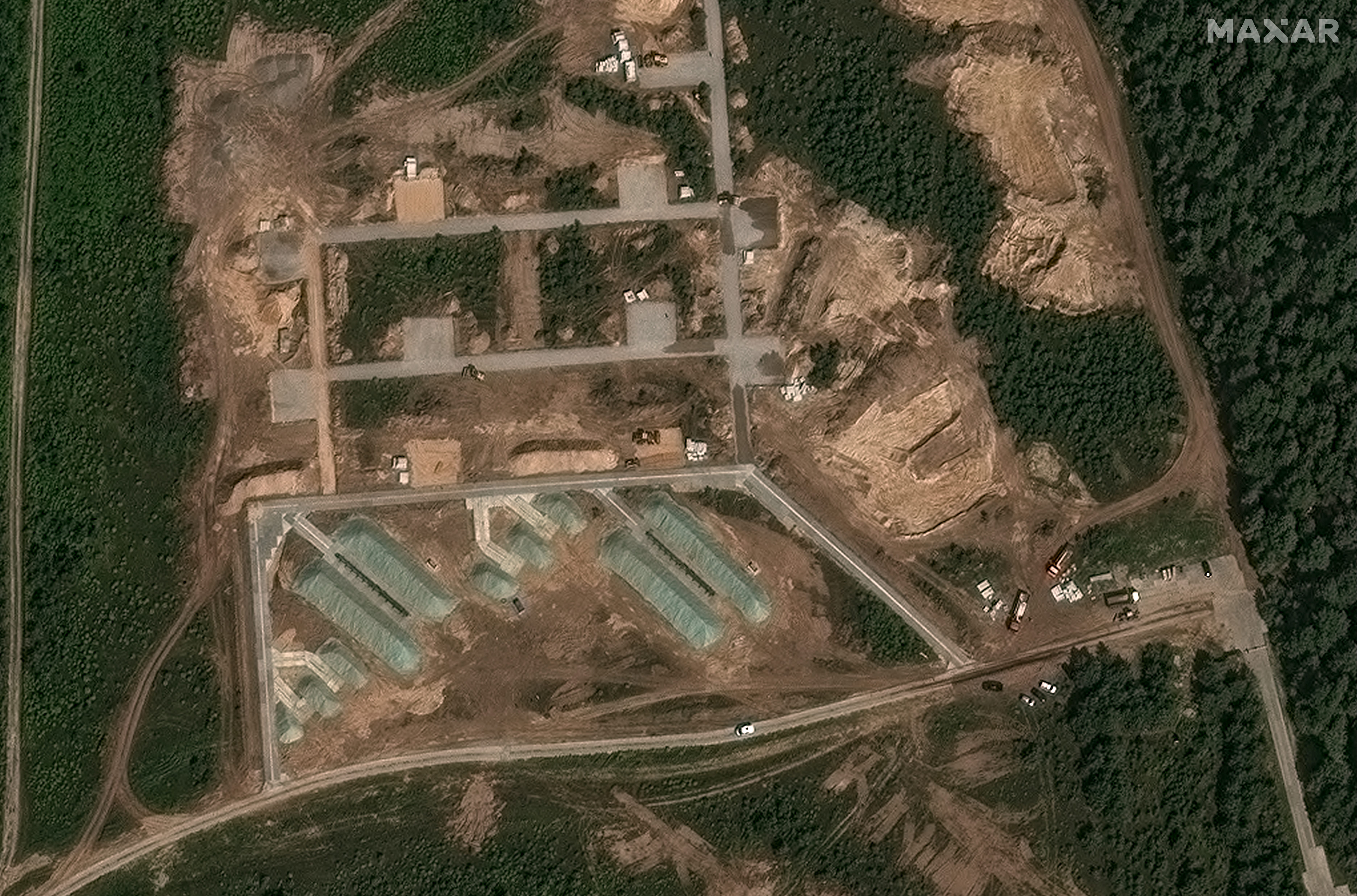 Probable drone launch positions at a drone base in Navlya, in Russia's Bryansk region, on August 10.