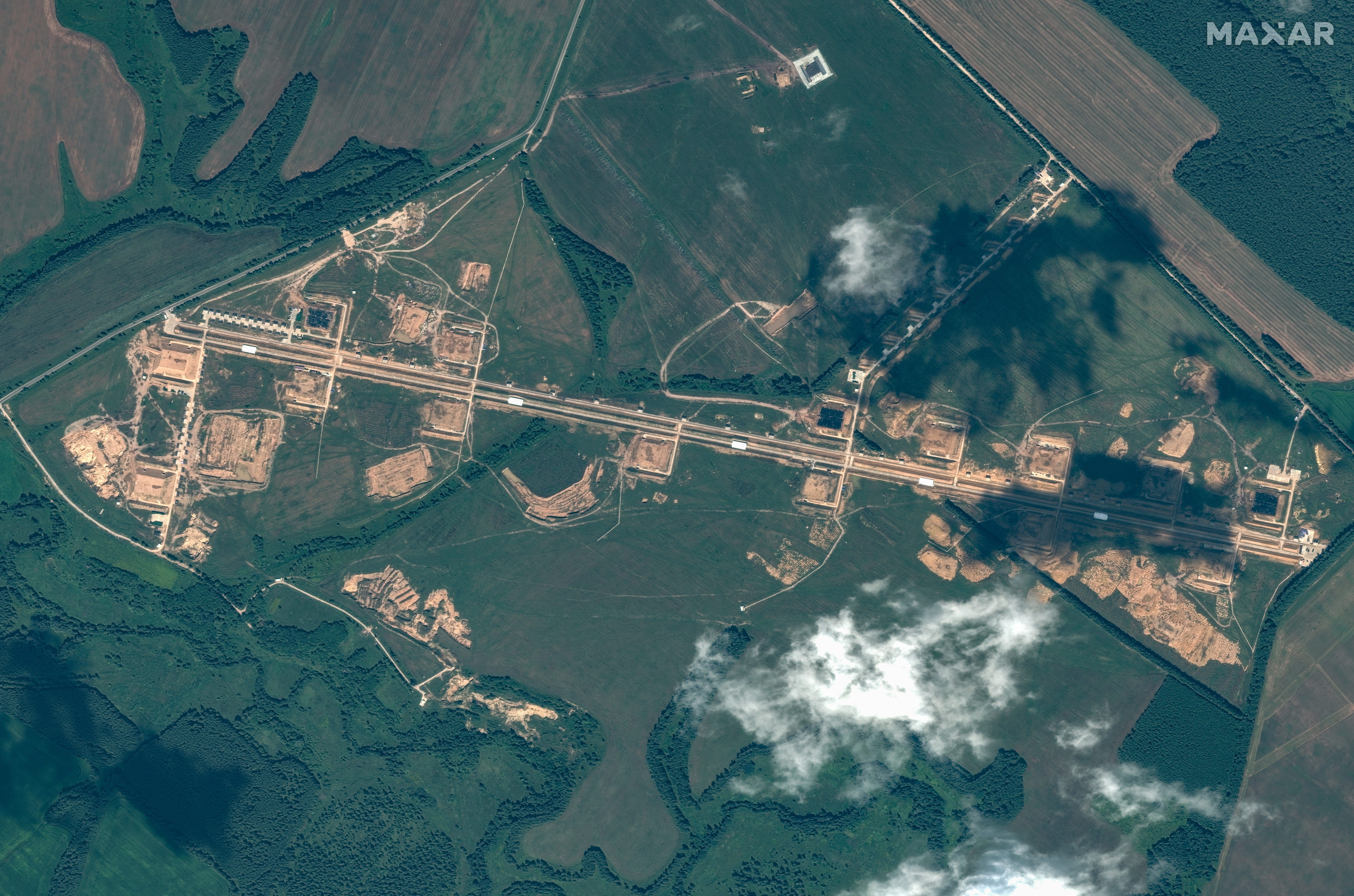 An overview of the drone base at Tsimbulova, in Russia's Oryol region, on August 14.