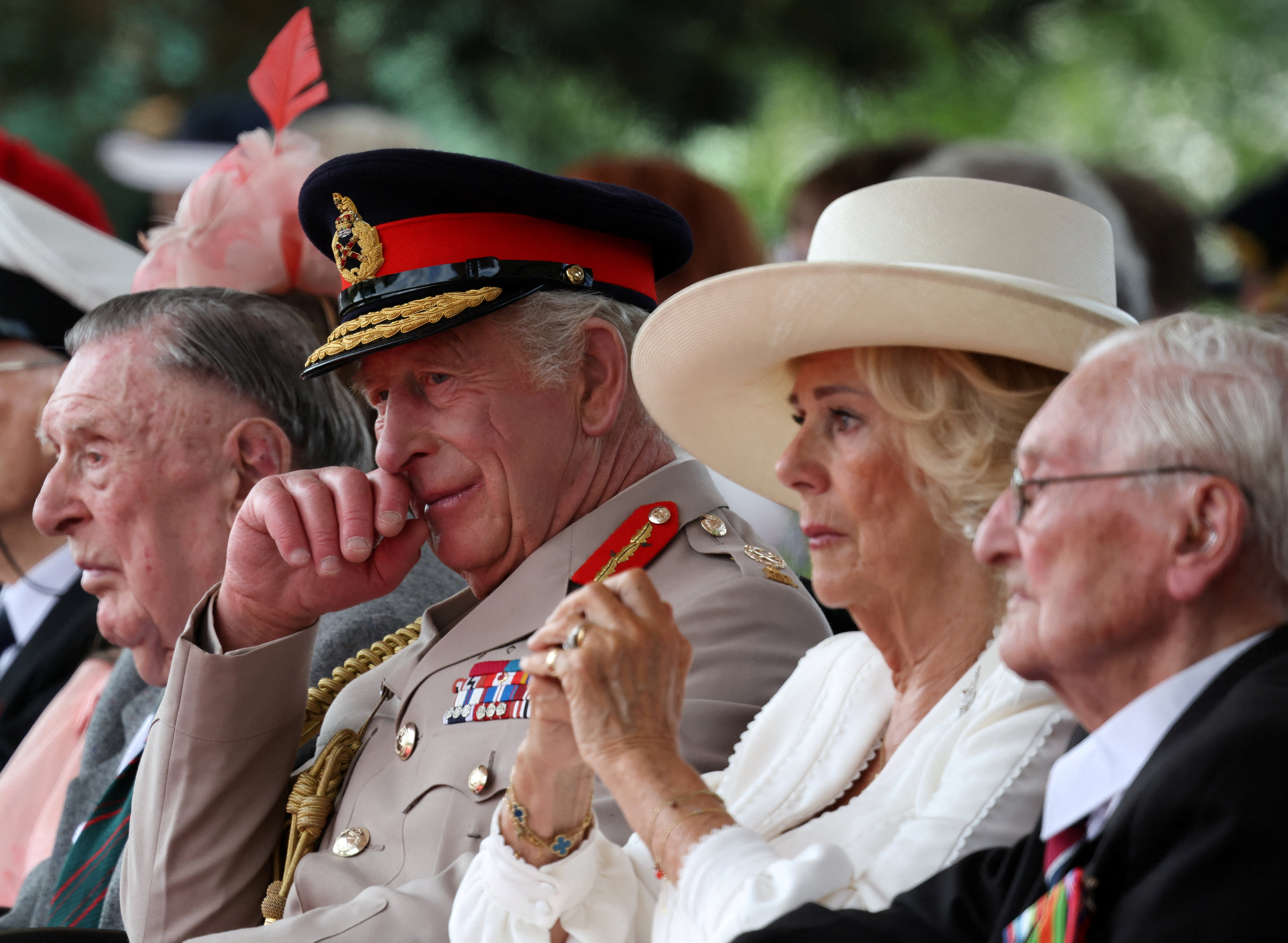 King Charles and Queen Camilla at the national service of remembrance at the National Memorial Arboretum to mark the 80th anniversary of VJ Day in 2025