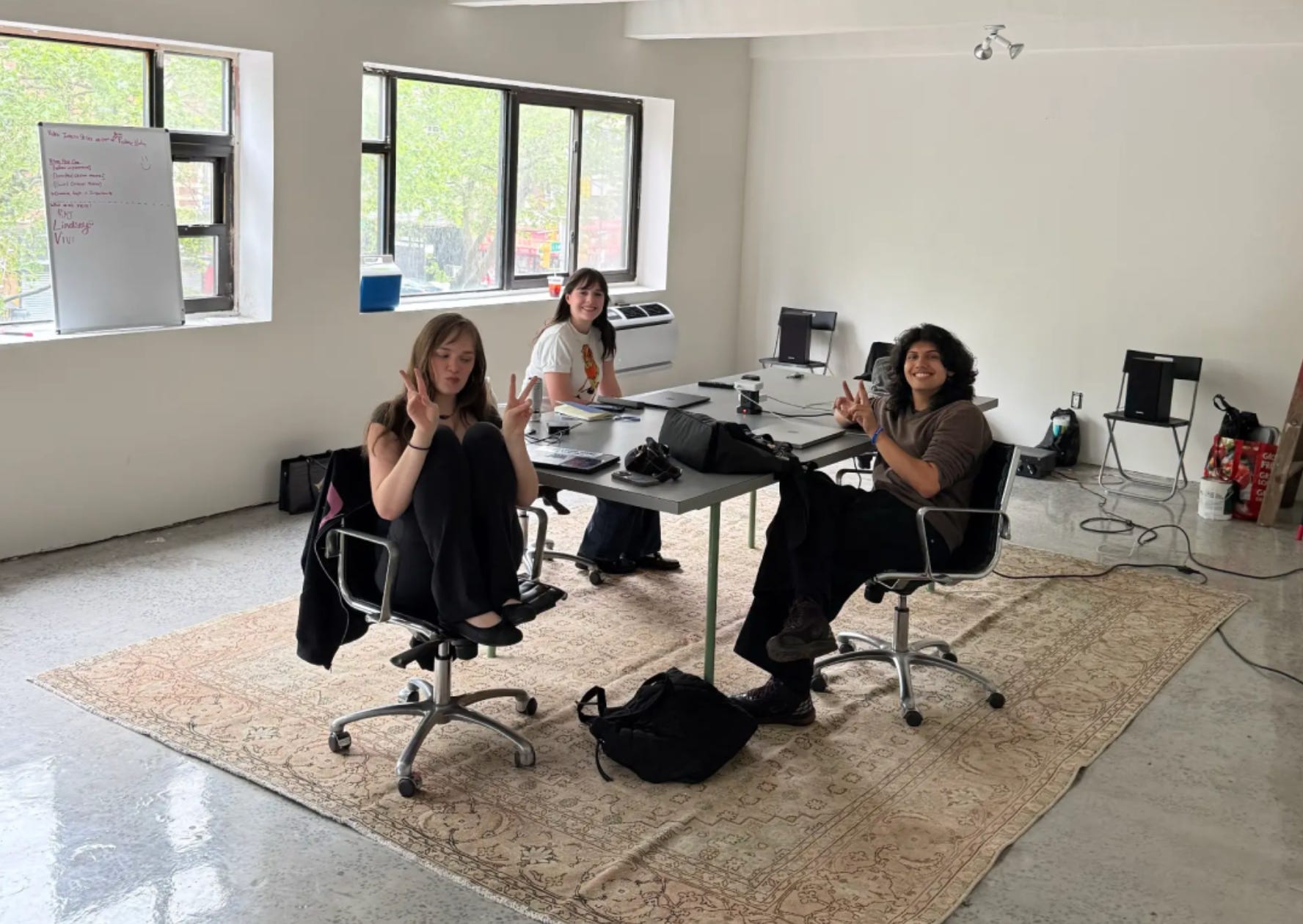 Perfectly Imperfect office, including Vivi Hayes (Associate Editor), Lindsey Lieberman (Associate Editor), and Raj Sodhi (Software Engineer Intern).