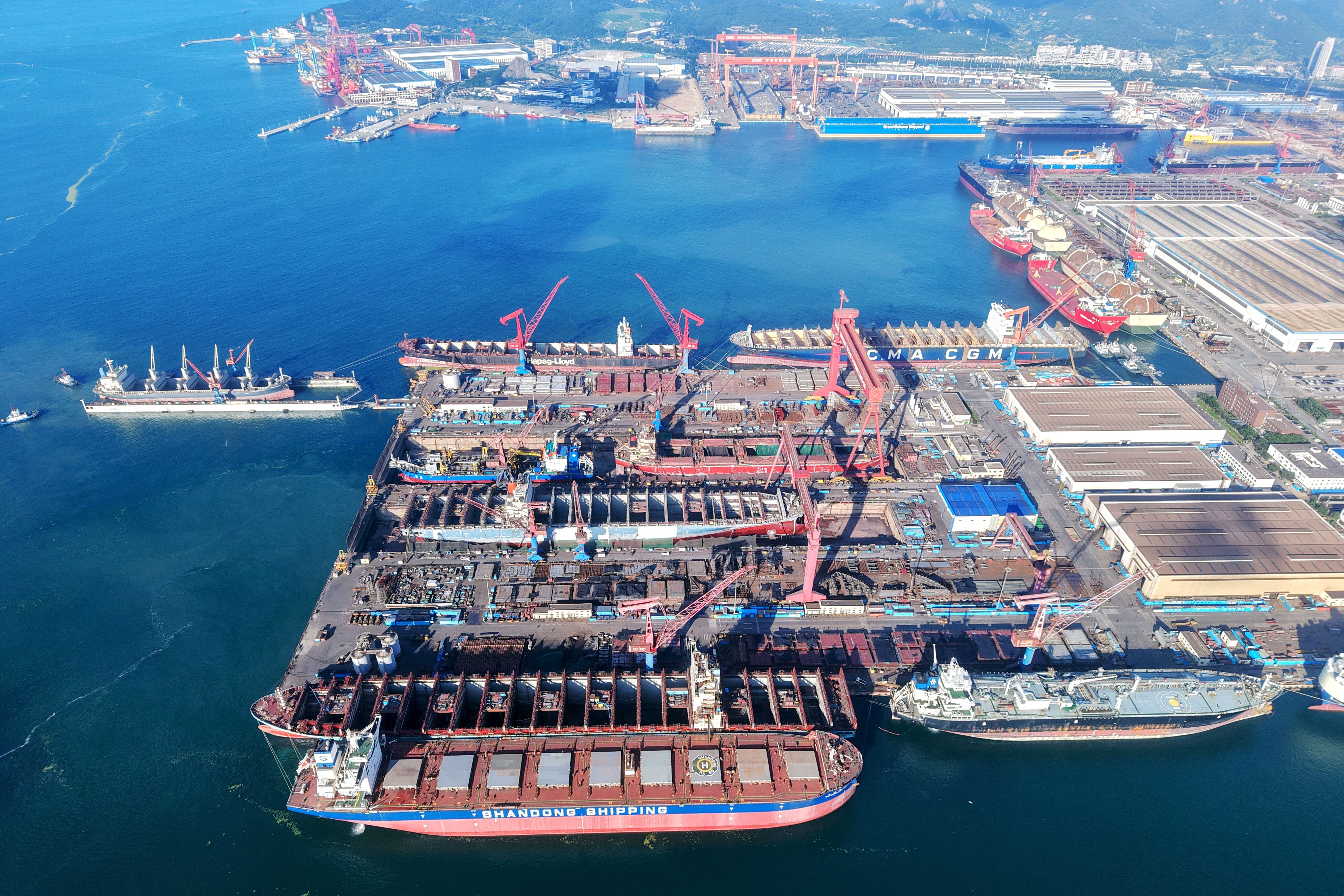 An aerial view of a Chinese shipyard.