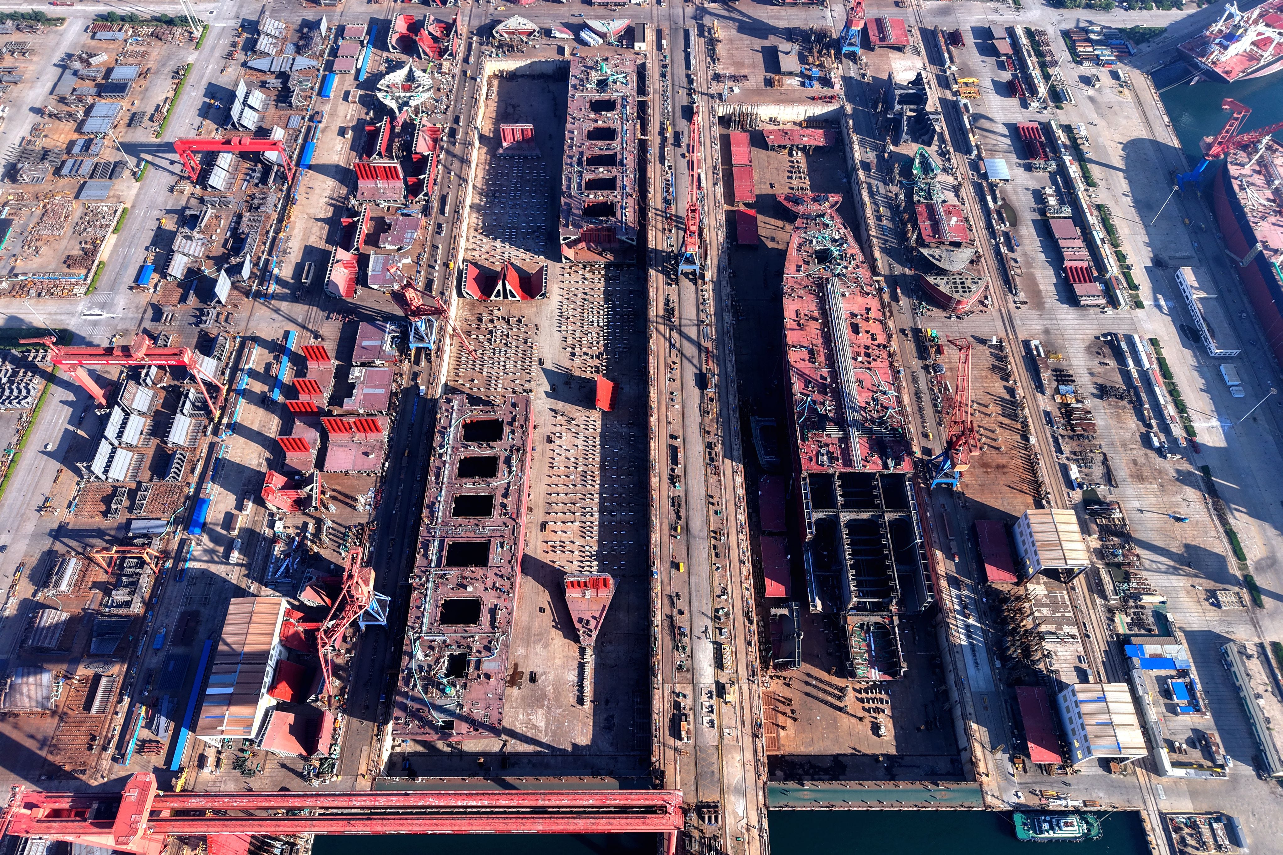 An aerial view of a Chinese shipyard.
