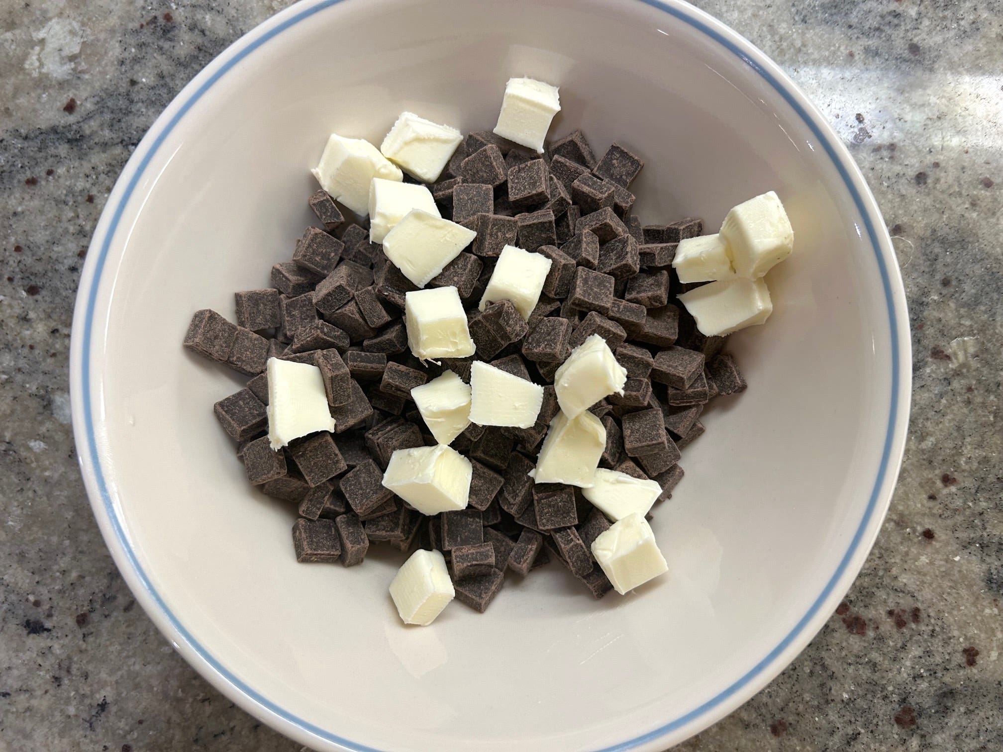 Melting butter and chocolate for Gordon Ramsay's Brownies