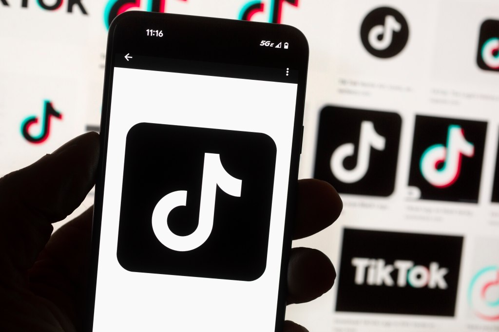 Phone displaying the TikTok logo.