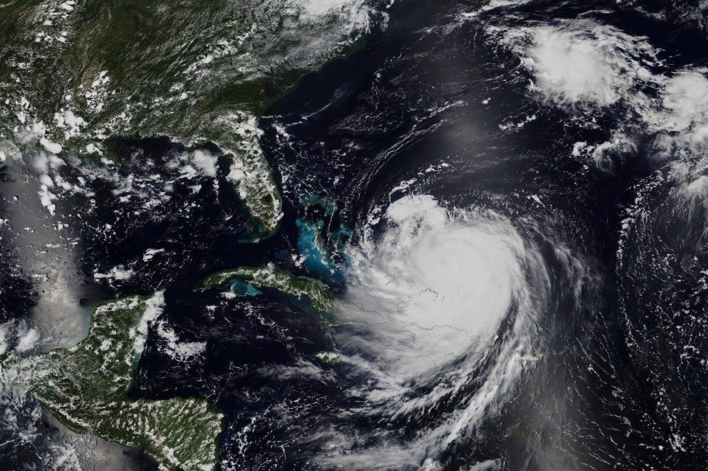 Satellite image of Hurricane Erin in the Atlantic Ocean.