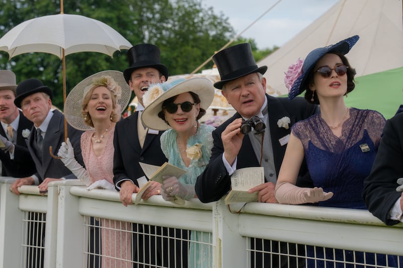 Laura Carmichael stars as Lady Edith, Harry Hadden-Paton as Bertie Hexham, Elizabeth McGovern as Cora Grantham, Hugh Bonneville as Robert Grantham and Michelle Dockery as Lady Mary in 'Downton Abbey: The Grand Finale'
