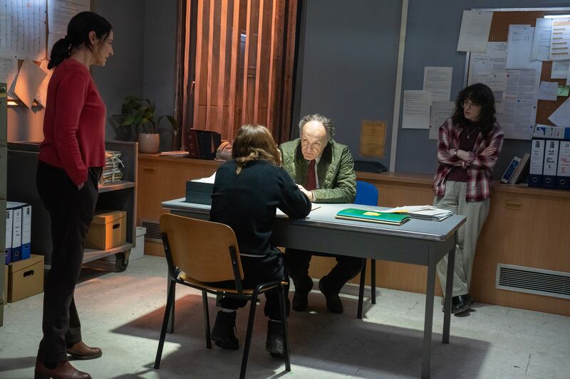 Corinna Lo Castro, Francesco Acquaroli, and Greta Bendinelli in The Twisted Tale of Amanda Knox.