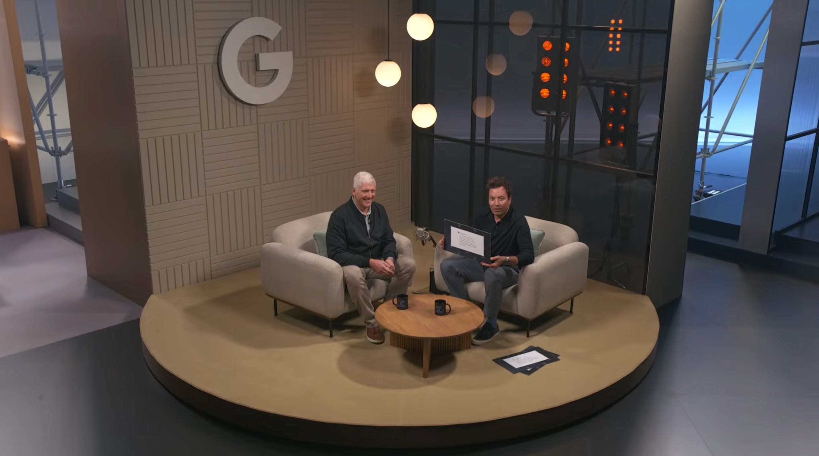 Jimmy Fallon and Rick Osterloh are pictured.