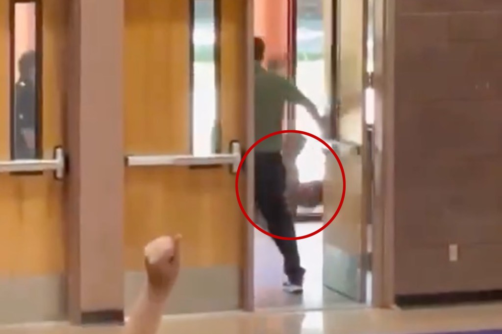 Police officer body-slamming high school student.