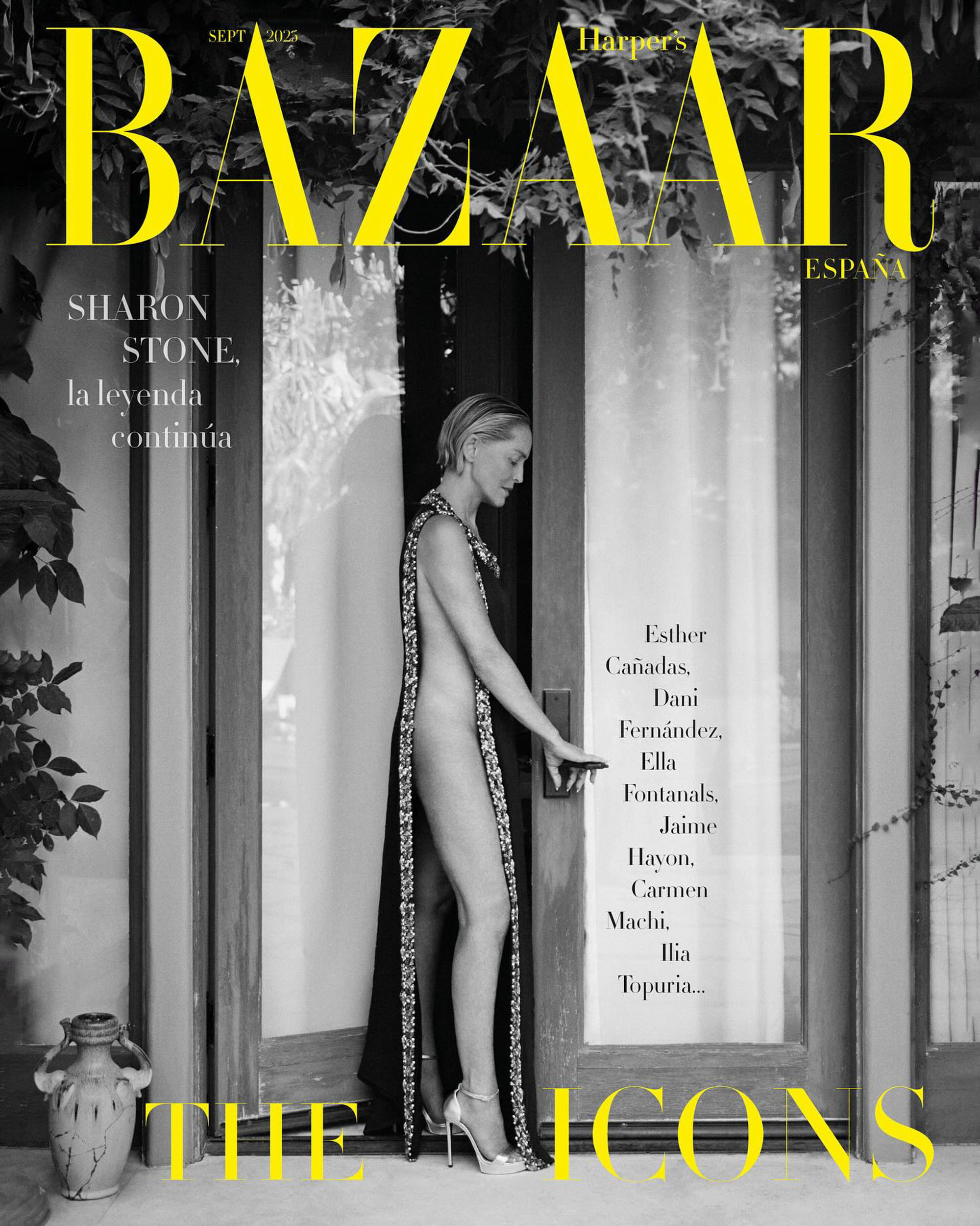Sharon Stone on the cover of Harper's Bazaar. 