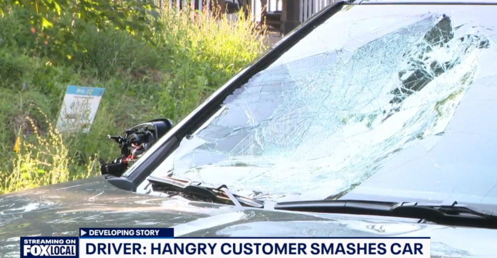 Shattered windshield of a car.