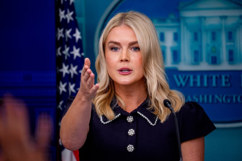 White House press secretary Karoline Leavitt takes a question from a reporter during the daily press briefing in the Brady Press Briefing Room at the White House.