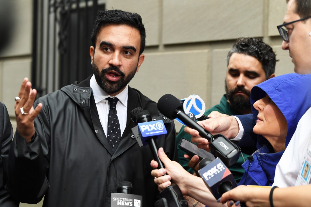 NYC mayoral candidate Zohran Mamdani speaking to reporters.