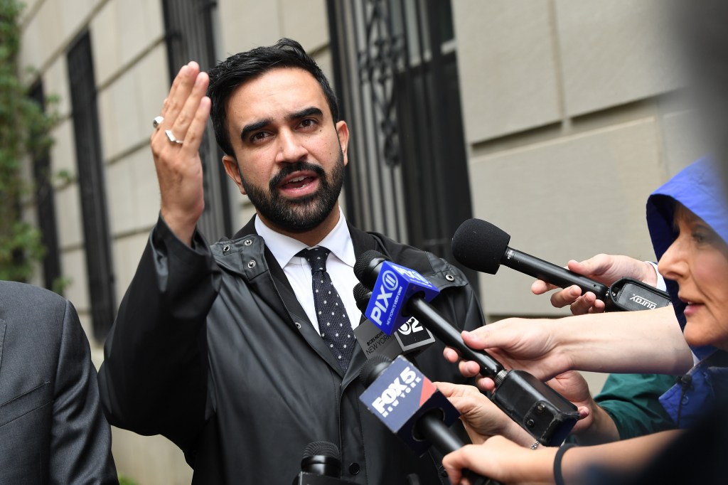 NYC mayoral candidate Zohran Mamdani speaking to reporters.