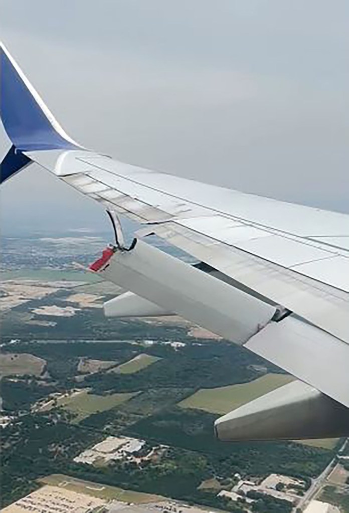 Damaged airplane wing flap.