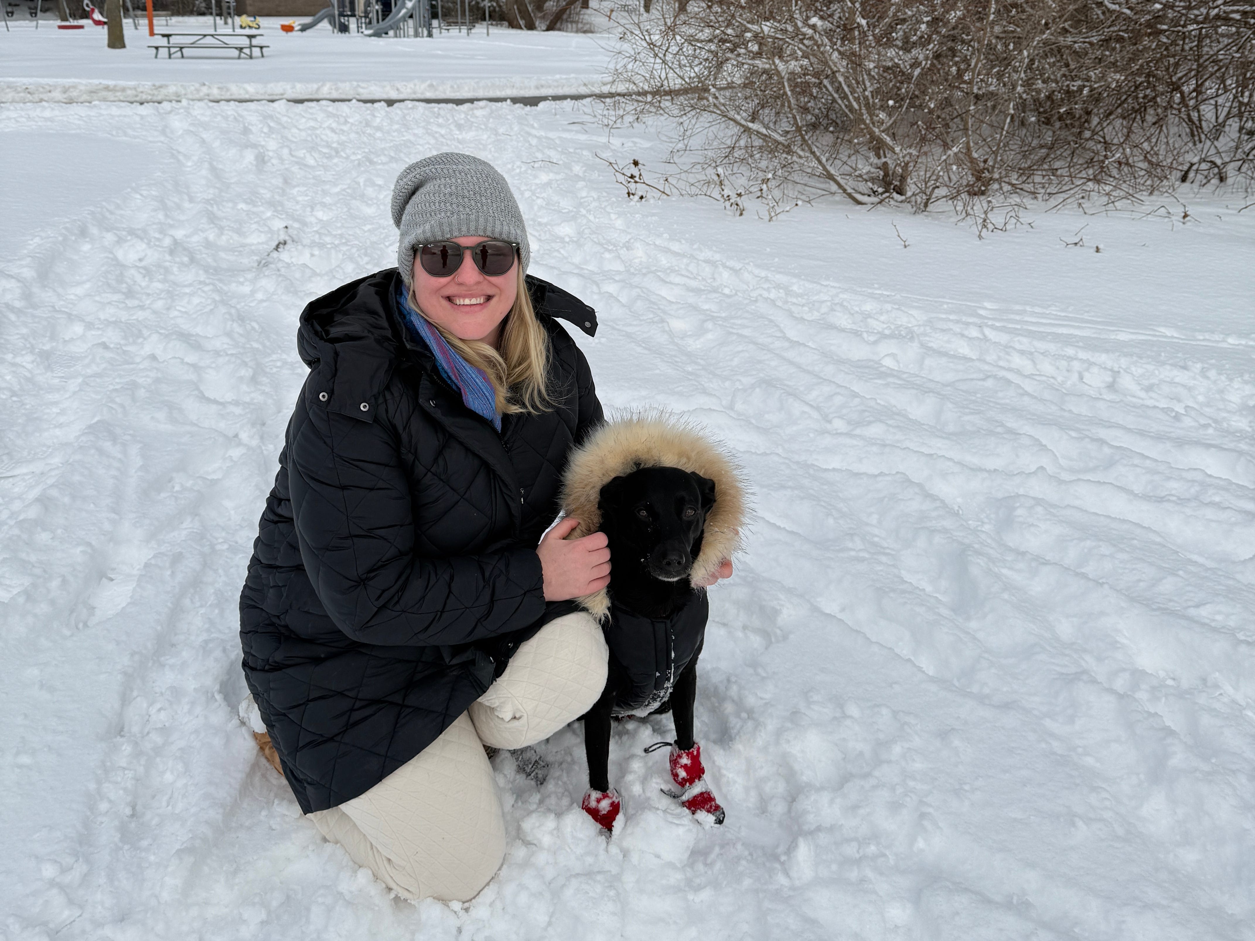 Autho Yvonne Ivanescu with dog in snow in Canada