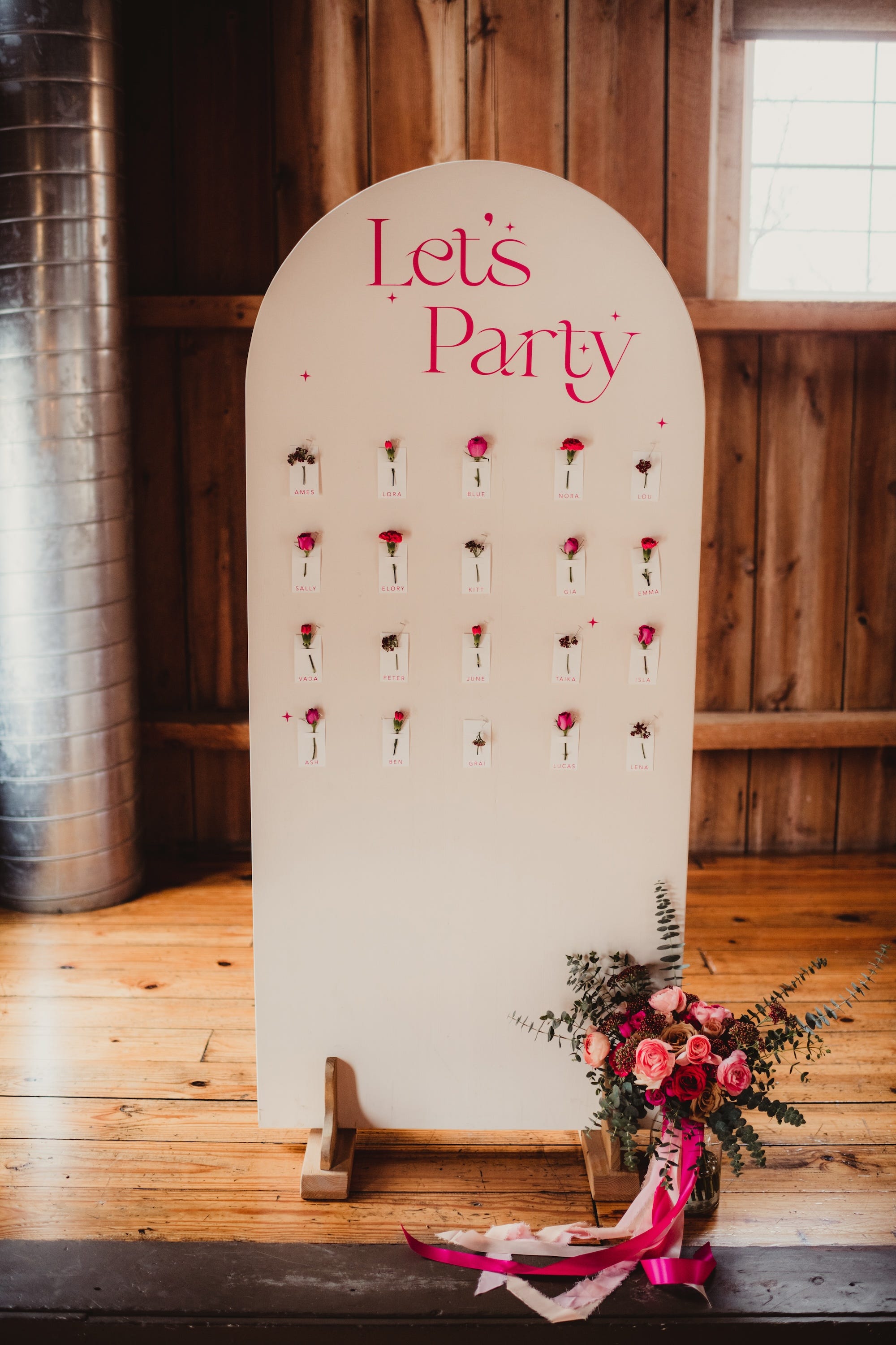 A seating chart at a wedding that says