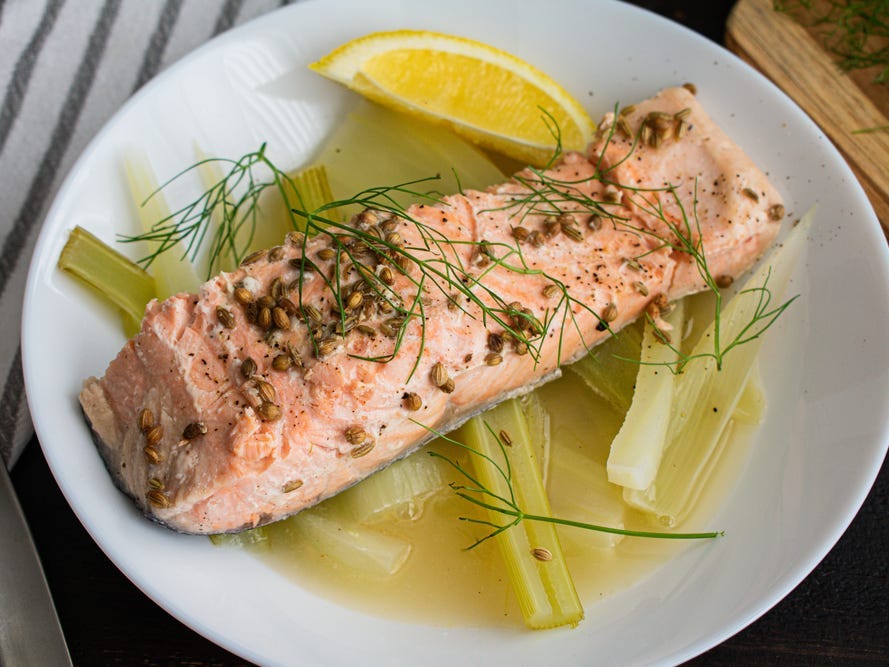 Poached salmon with fennel and lemon