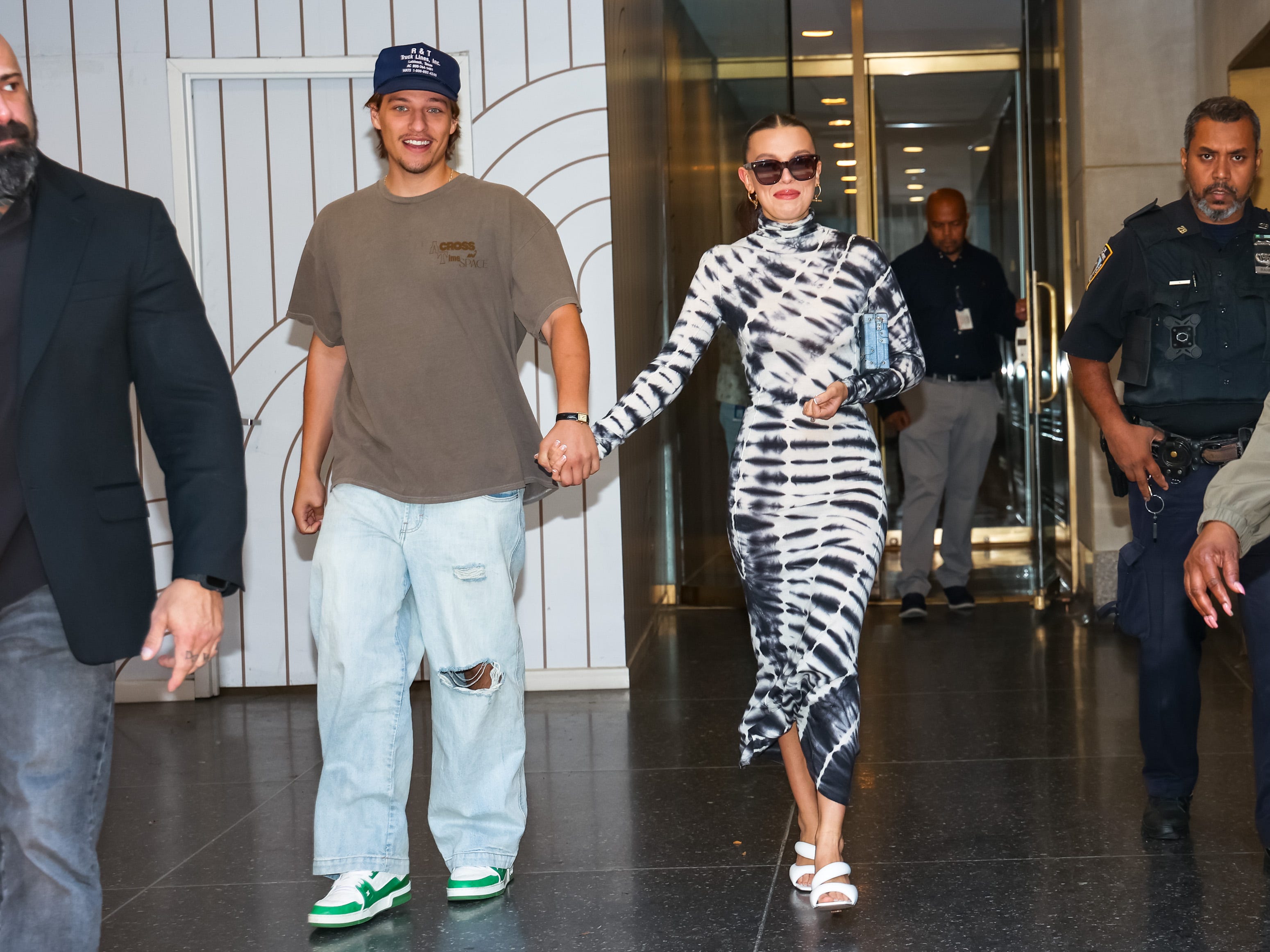 Jake Bongiovi and Millie Bobby Brown photographed in New York City in September 2023.