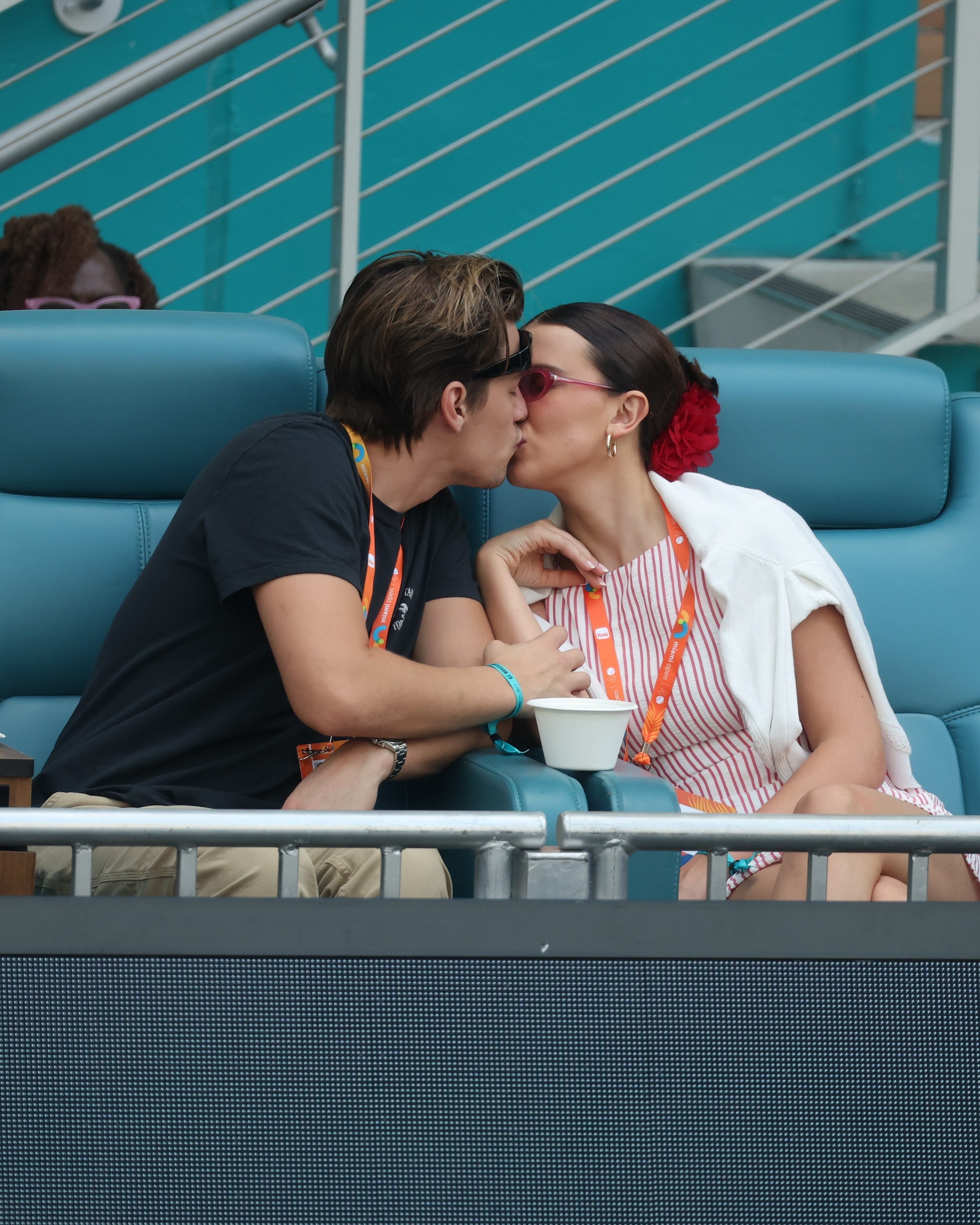 Jake Bongiovi and Millie Bobby Brown Bongiovi attend the Miami Open on March 27, 2025.