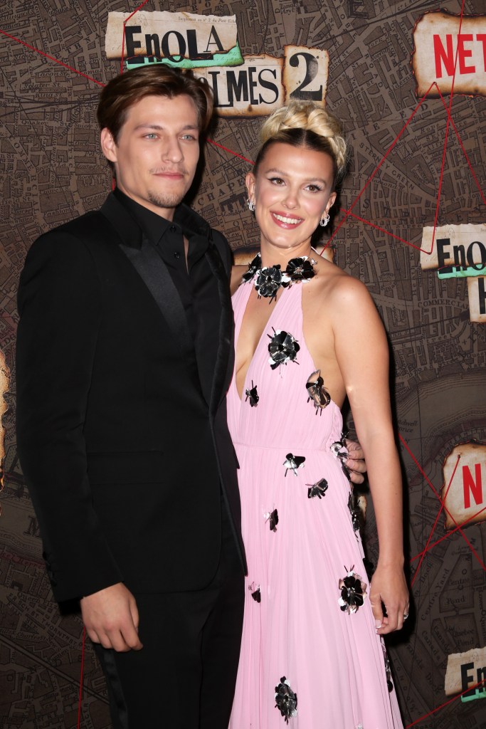 Millie Bobby Brown and Jake Bongiovi pose together.