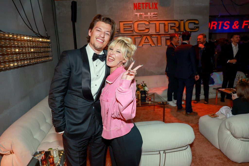 Jake Bongiovi and Millie Bobby Brown attend the World Premiere of Netflix's 