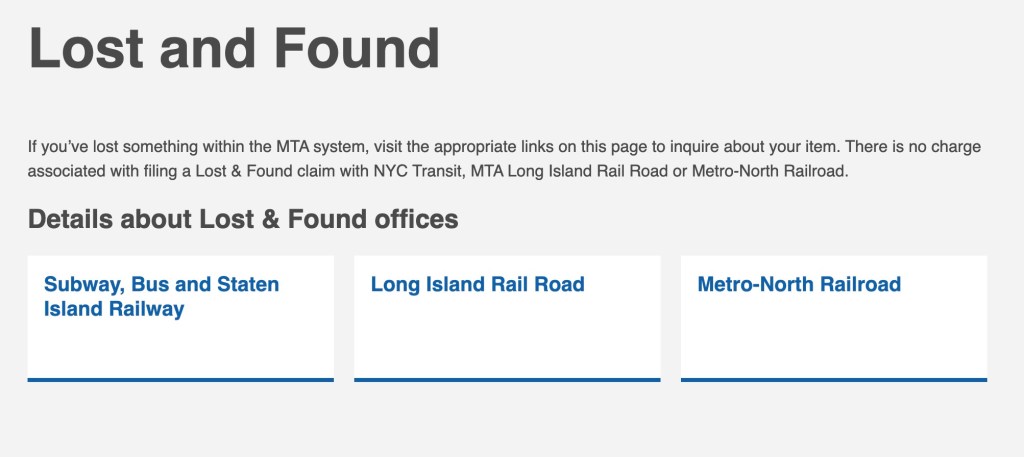 MTA Lost and Found contact information.