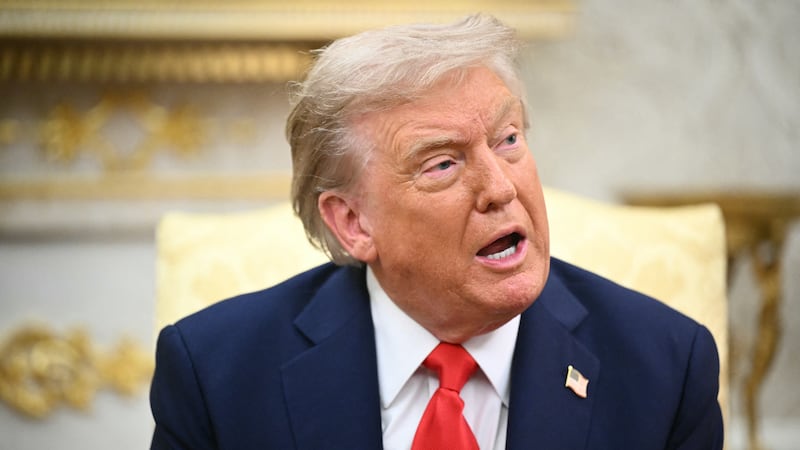 US President Donald Trump speaks during a meeting with Ukrainian President Volodymyr Zelensky in the Oval Office of the White House in Washington, DC, on August 18, 2025. European leaders join Ukrainian President Volodymyr Zelensky in talks with US President Donald Trump on August 18, as they try to find a way to end Russia's offensive. The leaders heading to Washington on Monday to appear alongside Zelensky call themselves the