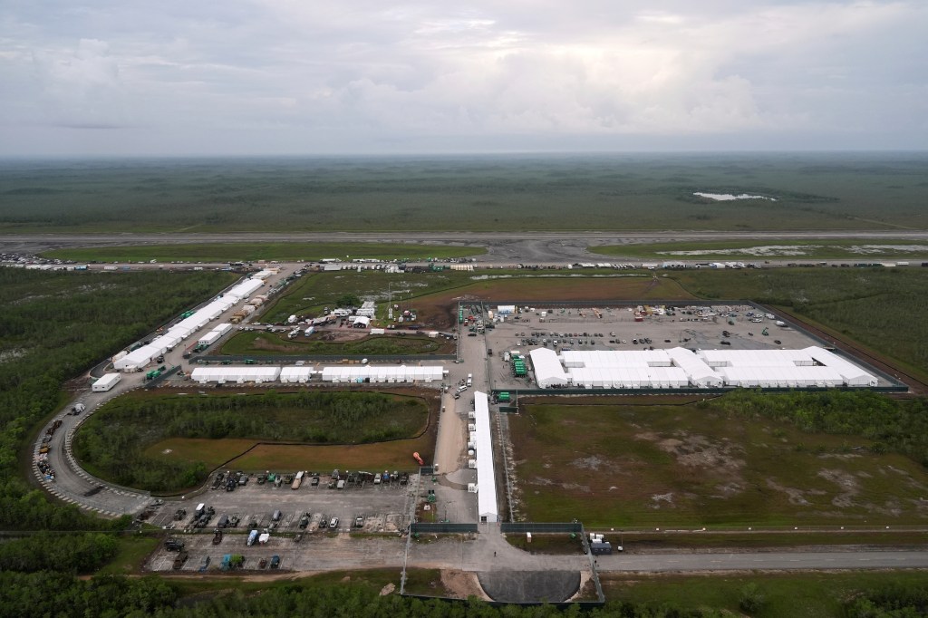Aerial view of a Florida immigration detention center under construction.