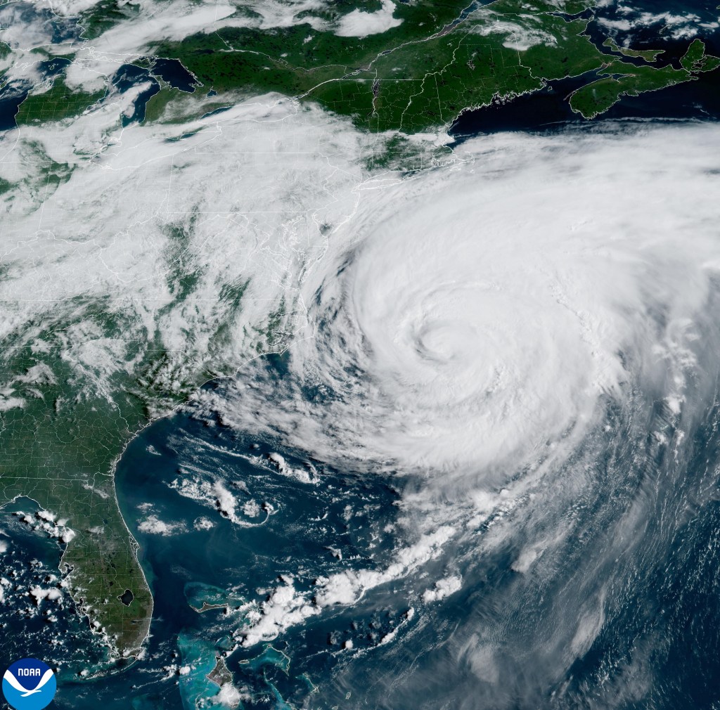 A satellite photo of Hurricane Erin.