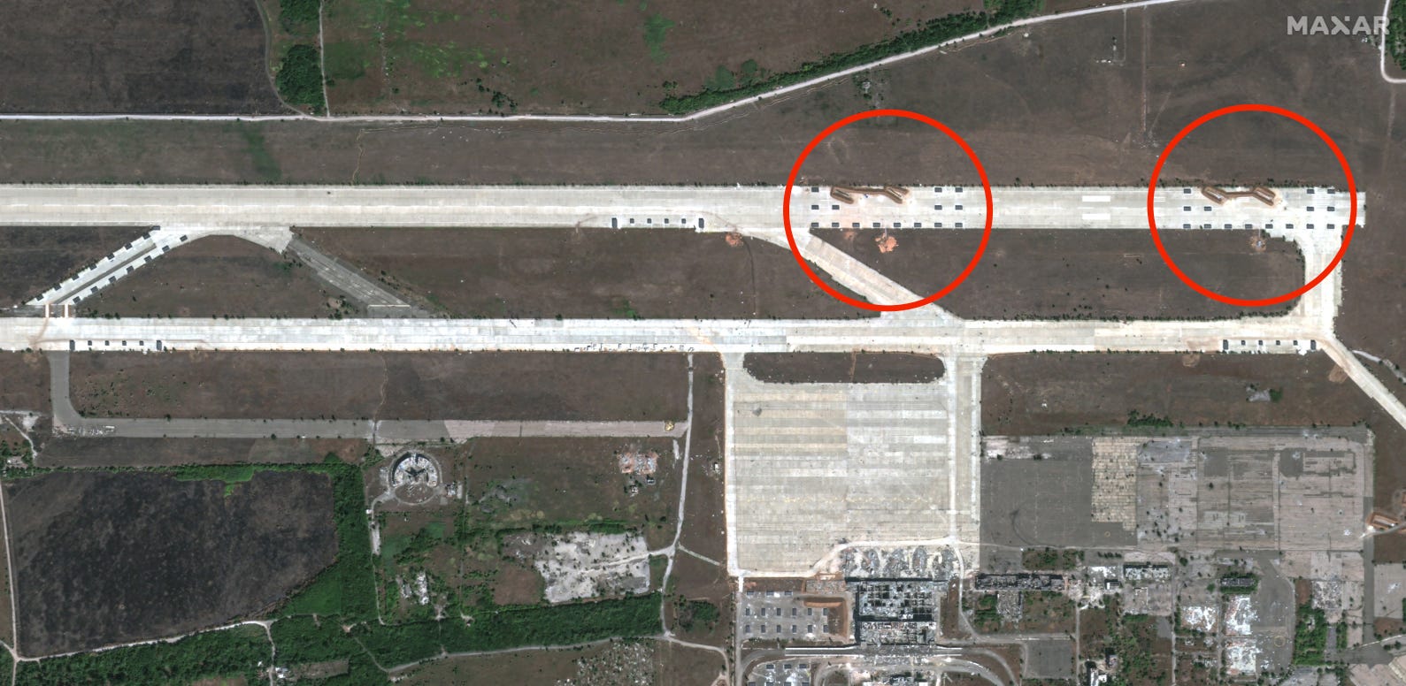 An overview of the drone base at the Donestk airport in occupied Ukraine on August 17.