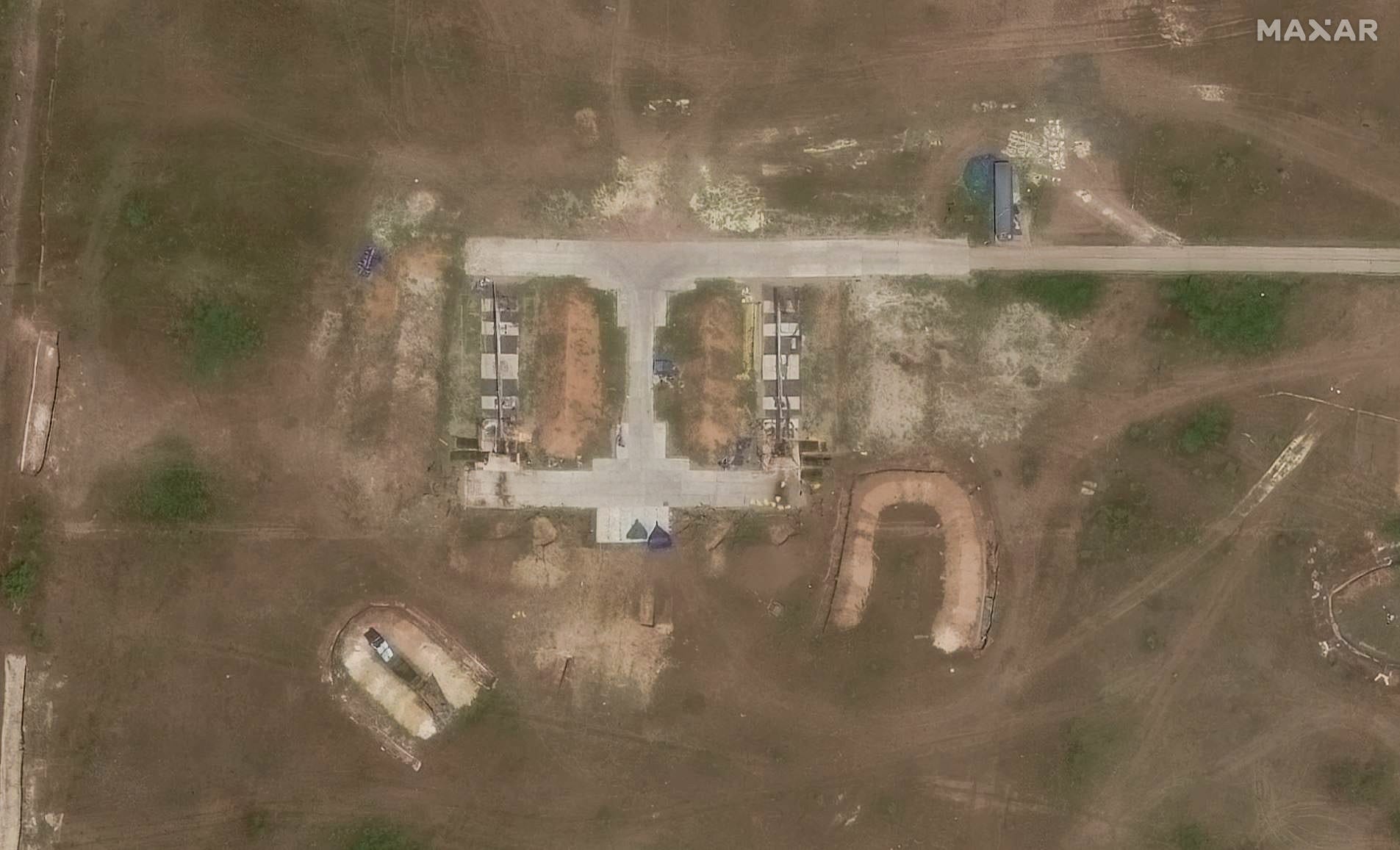 Shahed drones and launch positions at the Millerovo base in Russia's Rostov region in July 2025.