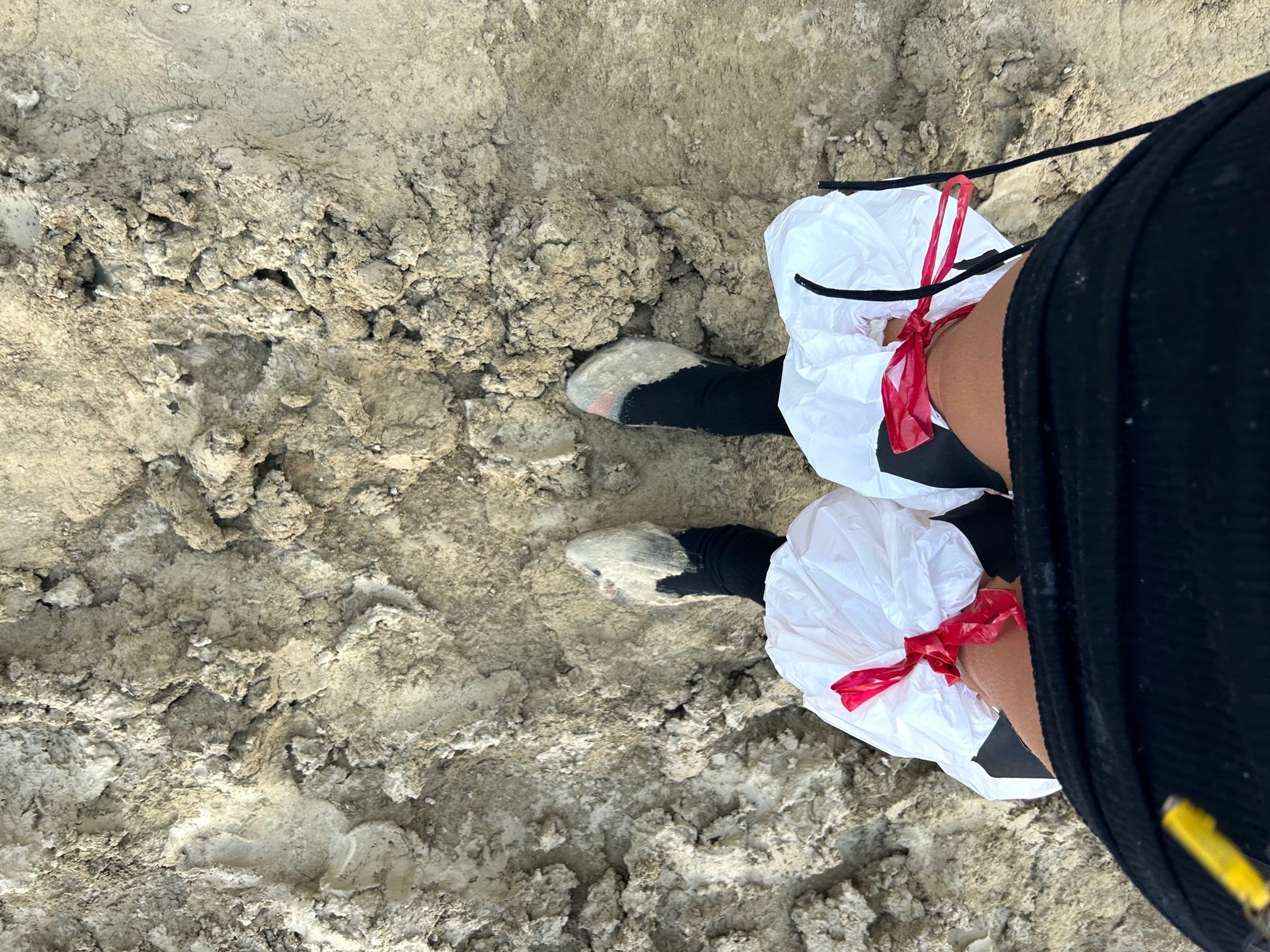 Anneta's feet during storm at Burning Man