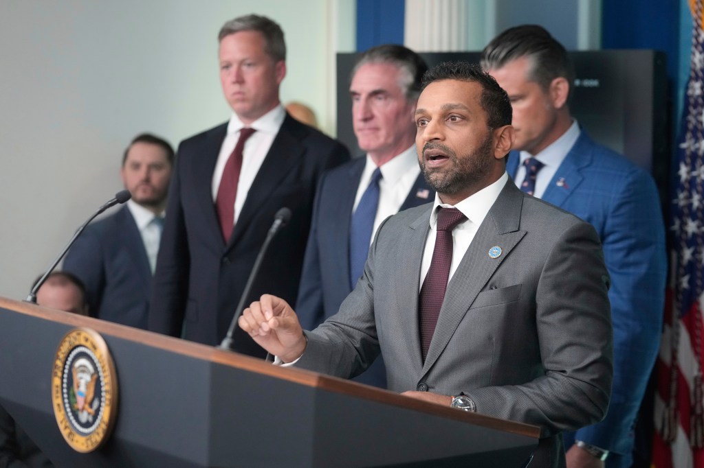 FBI Director Kash Patel giving a briefing at the White House.