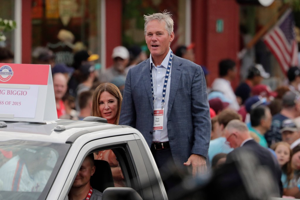 Baseball Hall of Fame Craig Biggio arrives at the National Baseball Hall of Fame and Museum during the Parade of Legends on July 26, 2025.