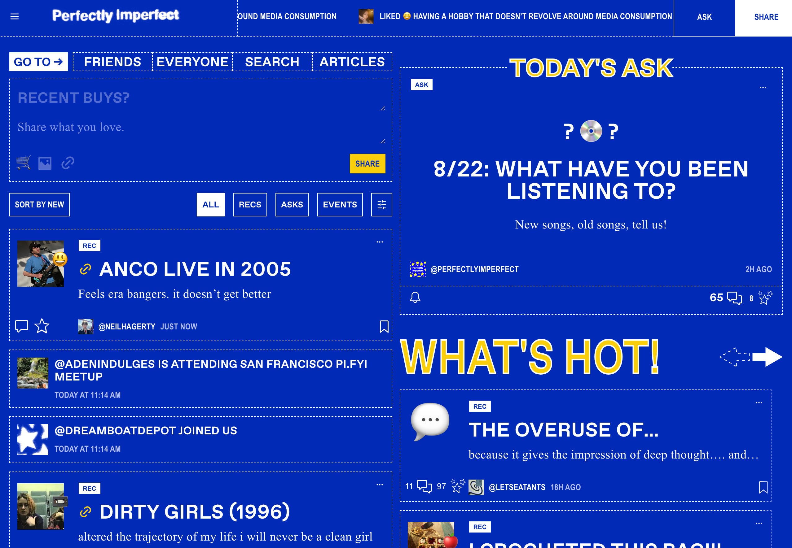 Here's what the main feed of Perfectly Imperfect looks like.