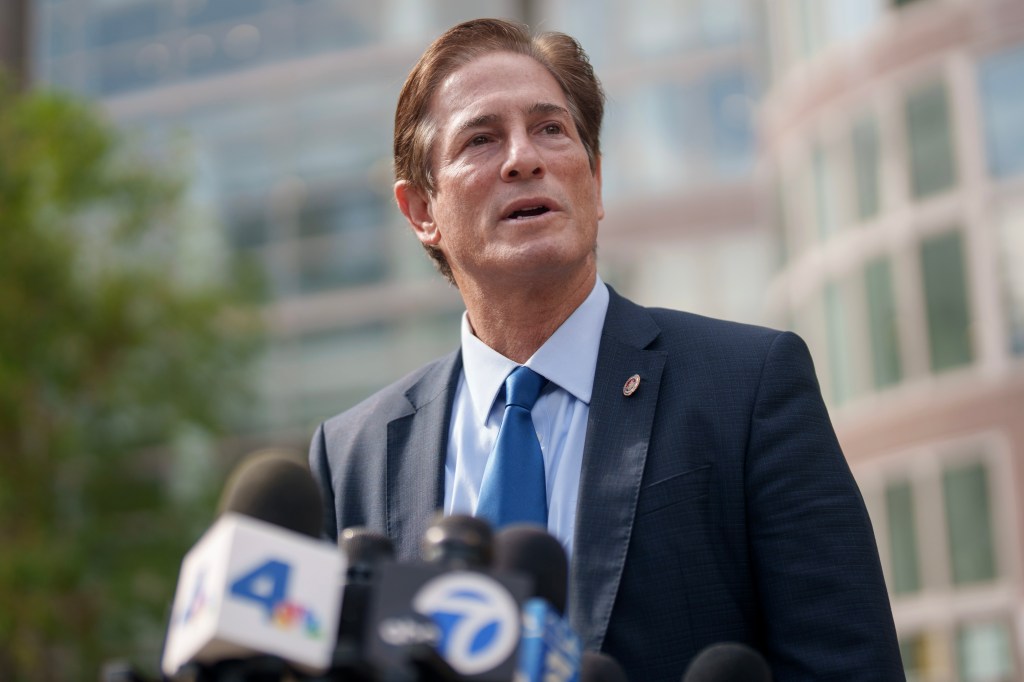 Los Angeles County District Attorney Nathan Hochman speaks before a hearing in the Menendez brothers case.