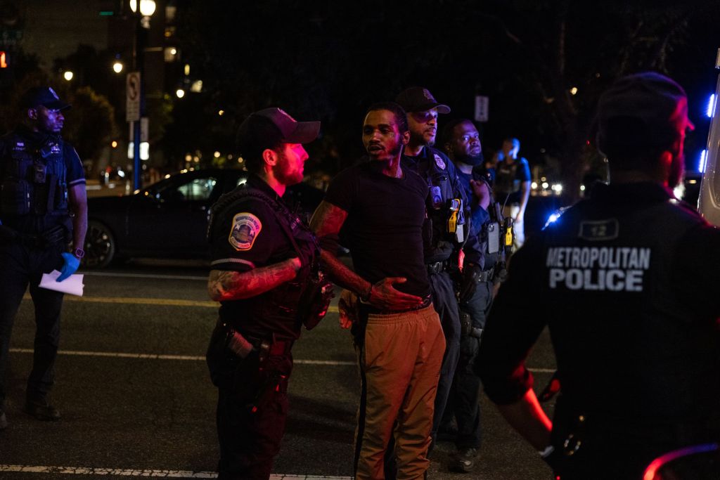 Arrest of a man by Metropolitan Police officers in Washington, DC.