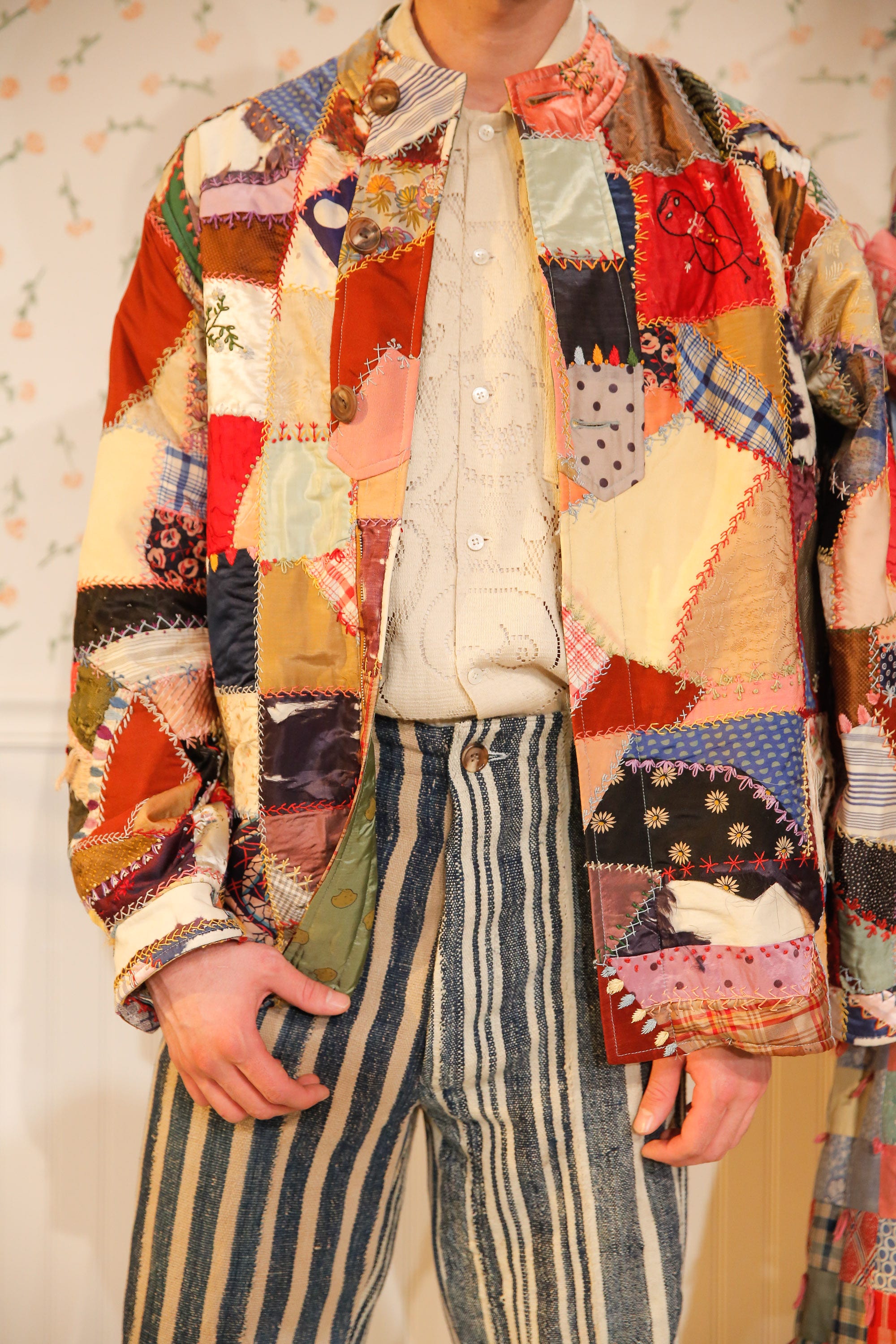A model wears Bode pieces at a New York Fashion Week event.