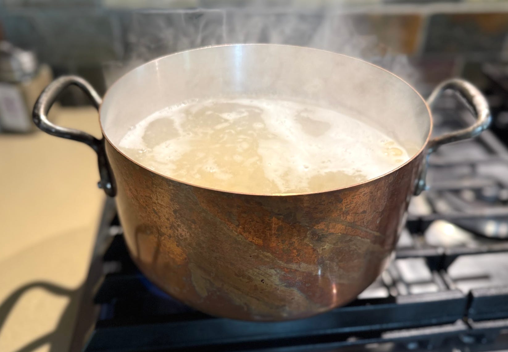 Pasta boiling on the stovetop.