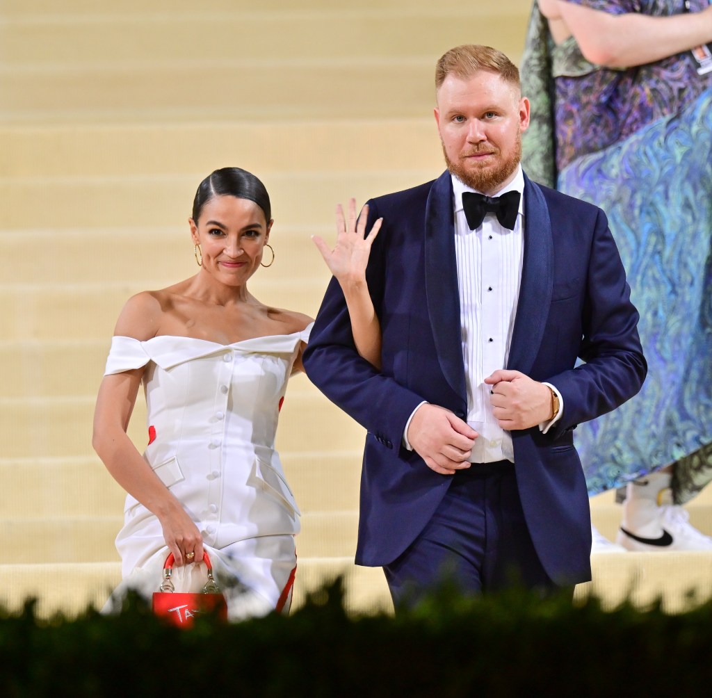 Alexandria Ocasio-Cortez and Riley Roberts at the 2021 Met Gala.