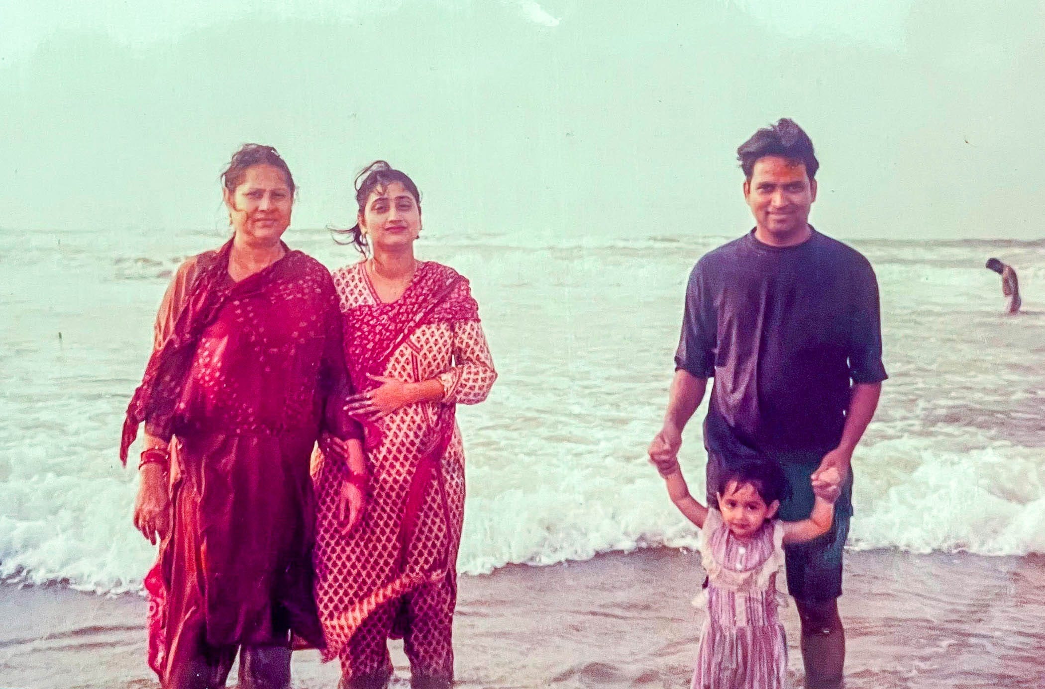 On the left: Varisha Tariq's grandmother and mother at the beach. On the right: the author with her uncle.