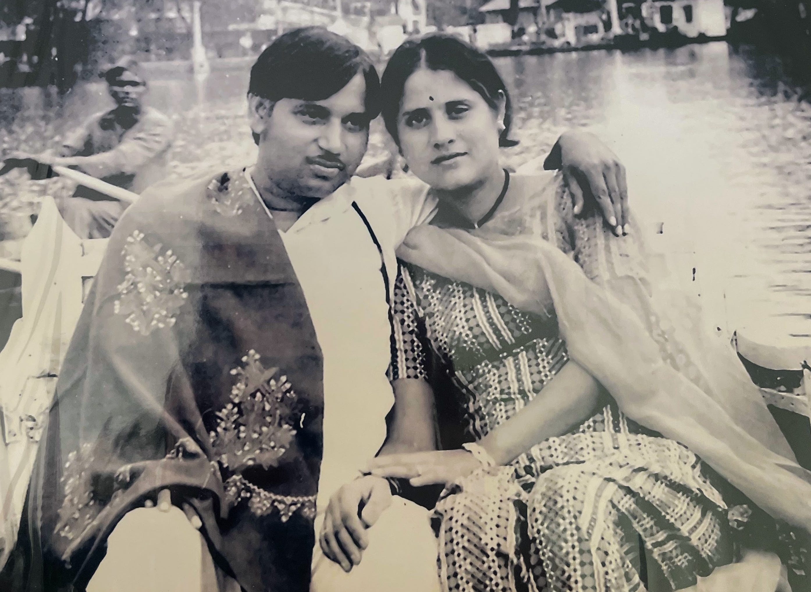 Varisha Tariq's grandmother and grandfather on a boat.