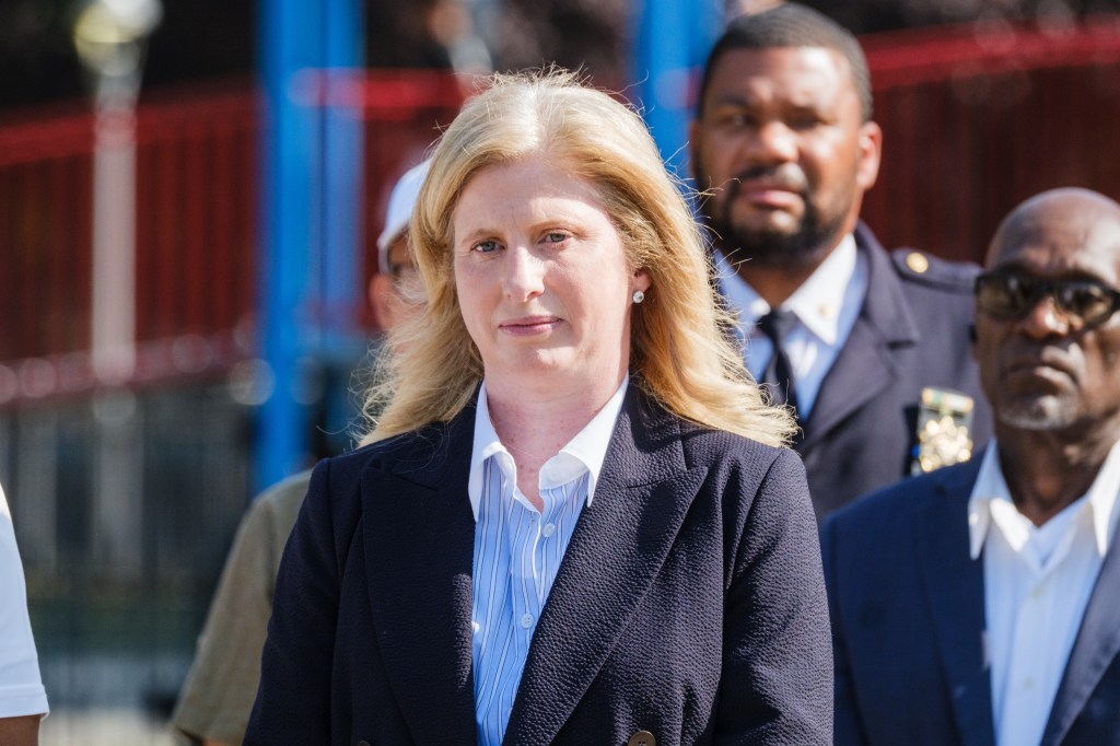 NYPD Commissioner Jessica Tisch at a press conference.