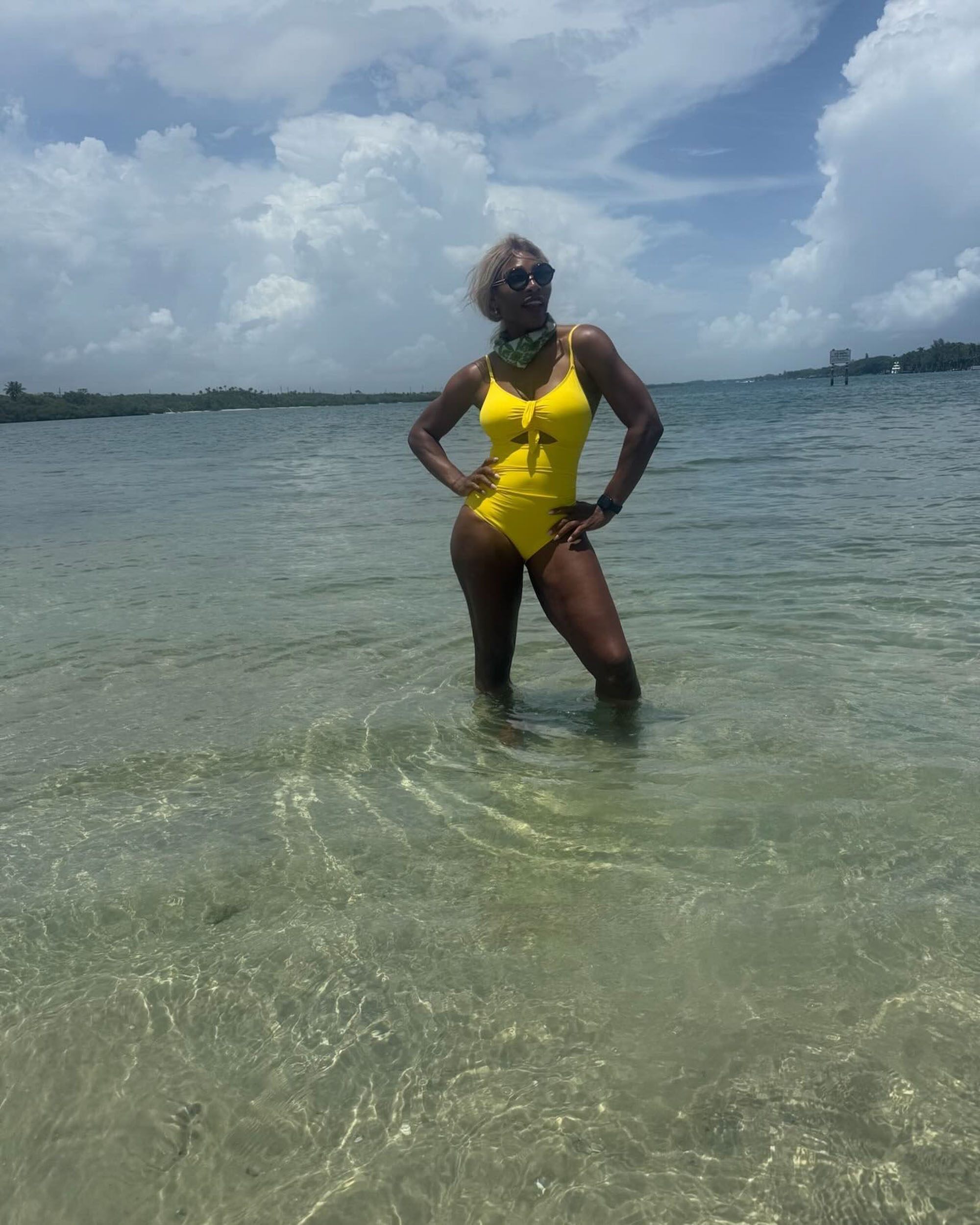 Serena Williams in a yellow swimsuit