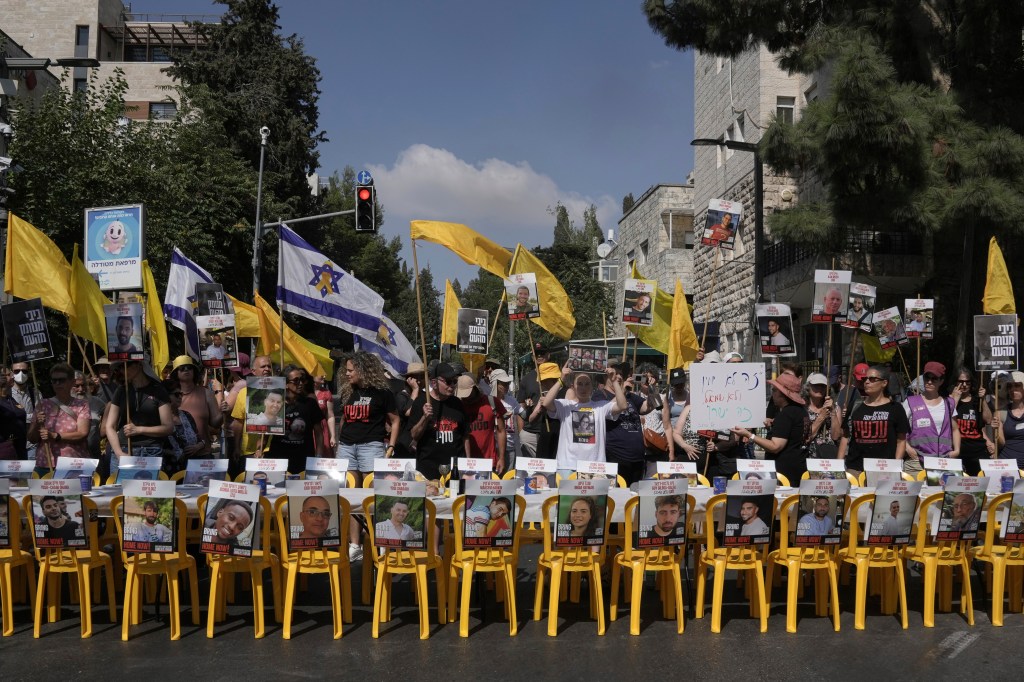 Protest in Jerusalem demanding the release of hostages held by Hamas.