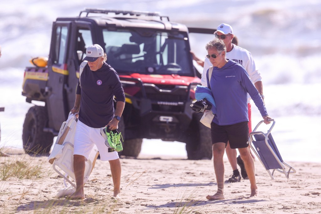 Blinken and his buddy were forced to pack up and leave after a lifeguard patrol told them the beach was closed.